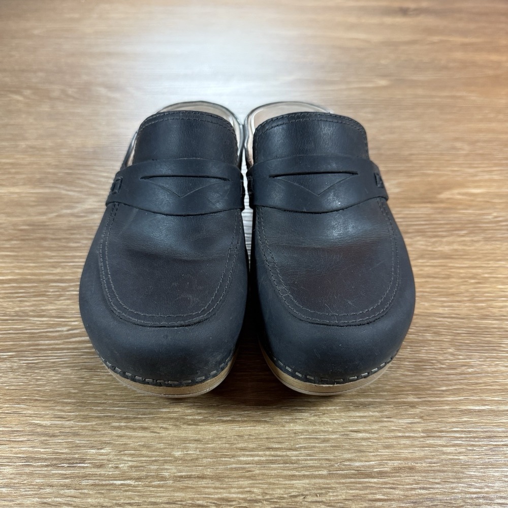 Dansko Bel Women's Size 37/ US 6.5 Black Oiled Penny Loafer Slip-On Mule Clogs - Picture 2 of 10